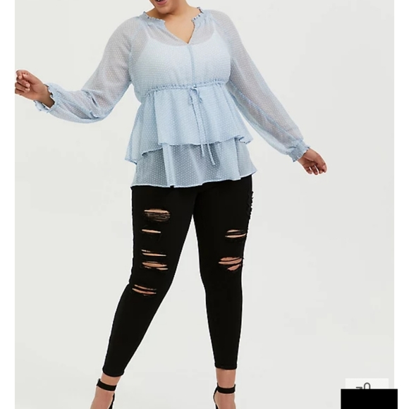 torrid Tops - TORRID LIGHT BLUE SWISS DOT LAYERED PEASANT BLOUSE